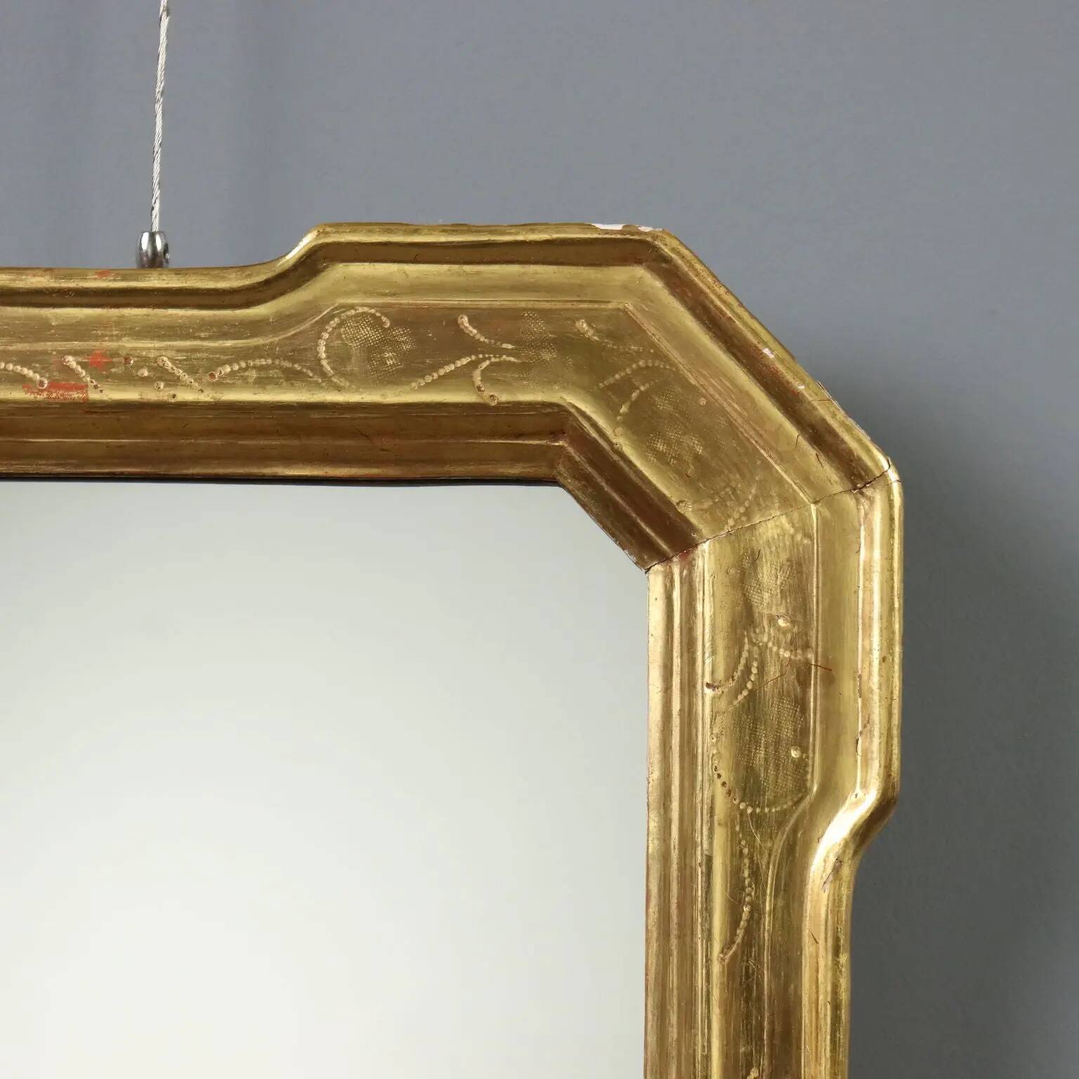 Antique cabaret mirror in gilded wood, Italy, mid-19th century.