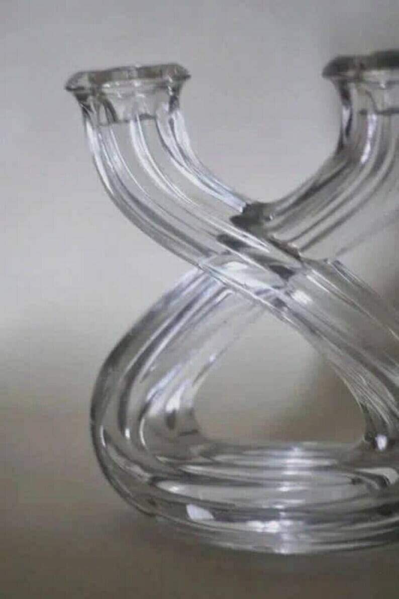 Vintage crystal candlestick from Vannes - Stamped French glass chandelier - Table candle holder from the 20th-century table art collection.