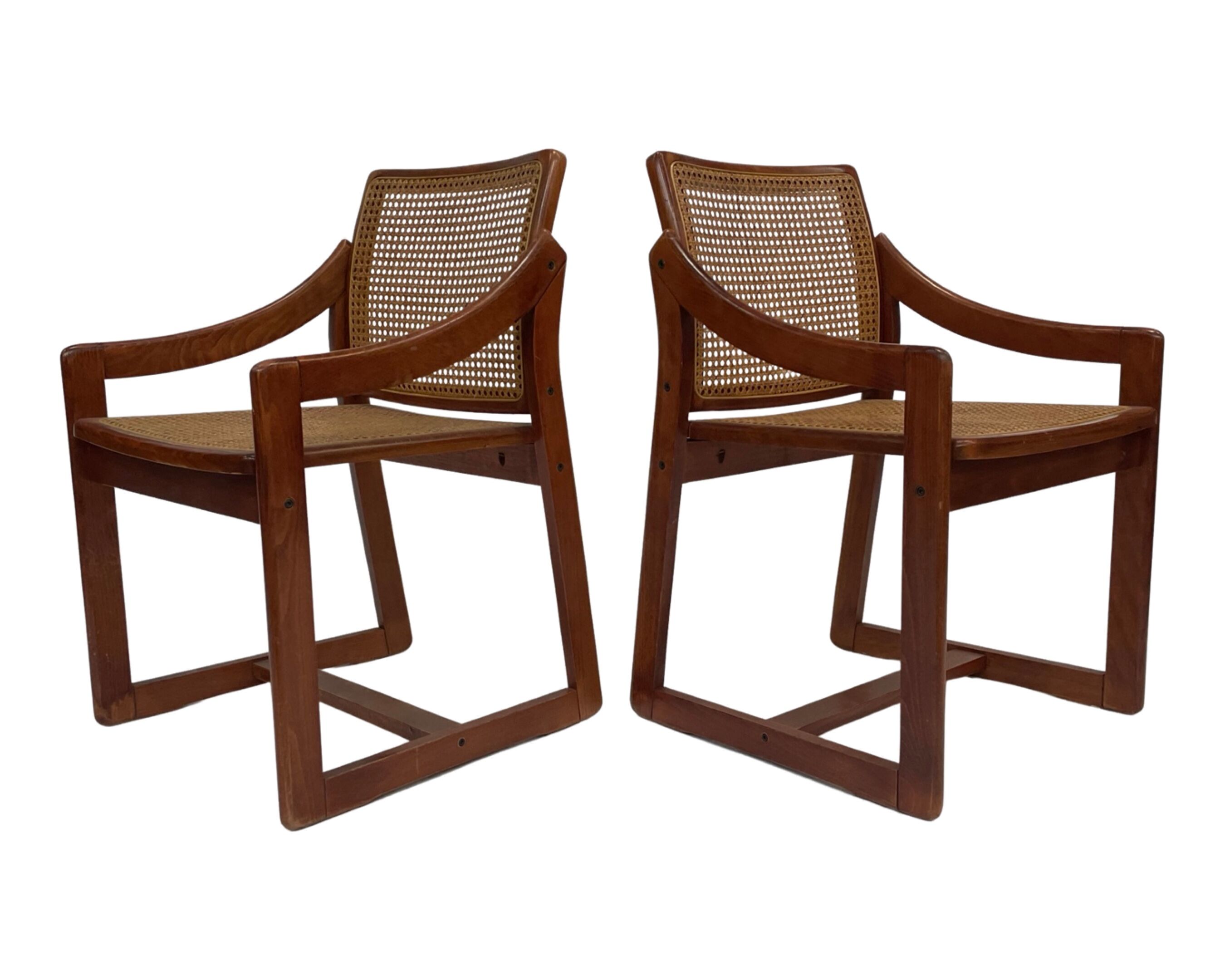 Vintage set of 4 dining chairs webbing beech wood design
