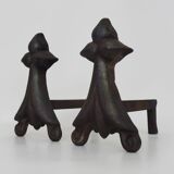Pair of cast iron fireplace andirons. France, 19th century.