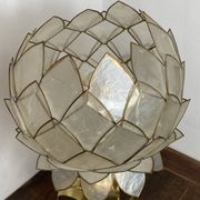 Brass lamp, metal and mother-of-pearl