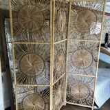 Paravent en osier rotin soleil vintage