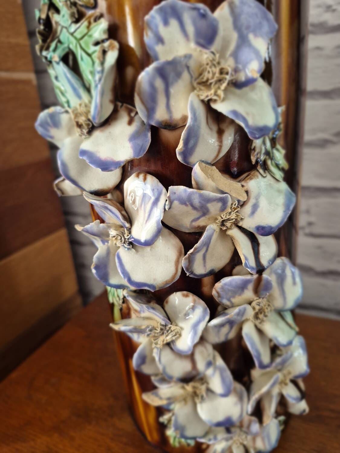 Large tube vase in slipware