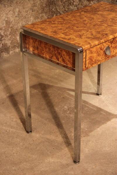 Small desk vanity 70 walnut burl chrome base