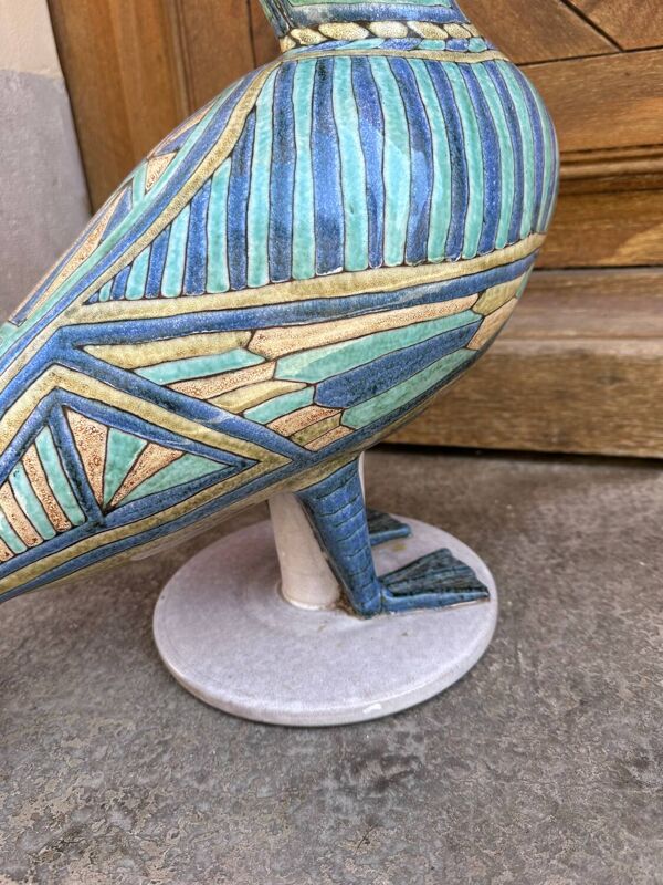 Sculpture pélican en céramique émail cloisonné de Émile Masson vers 1960