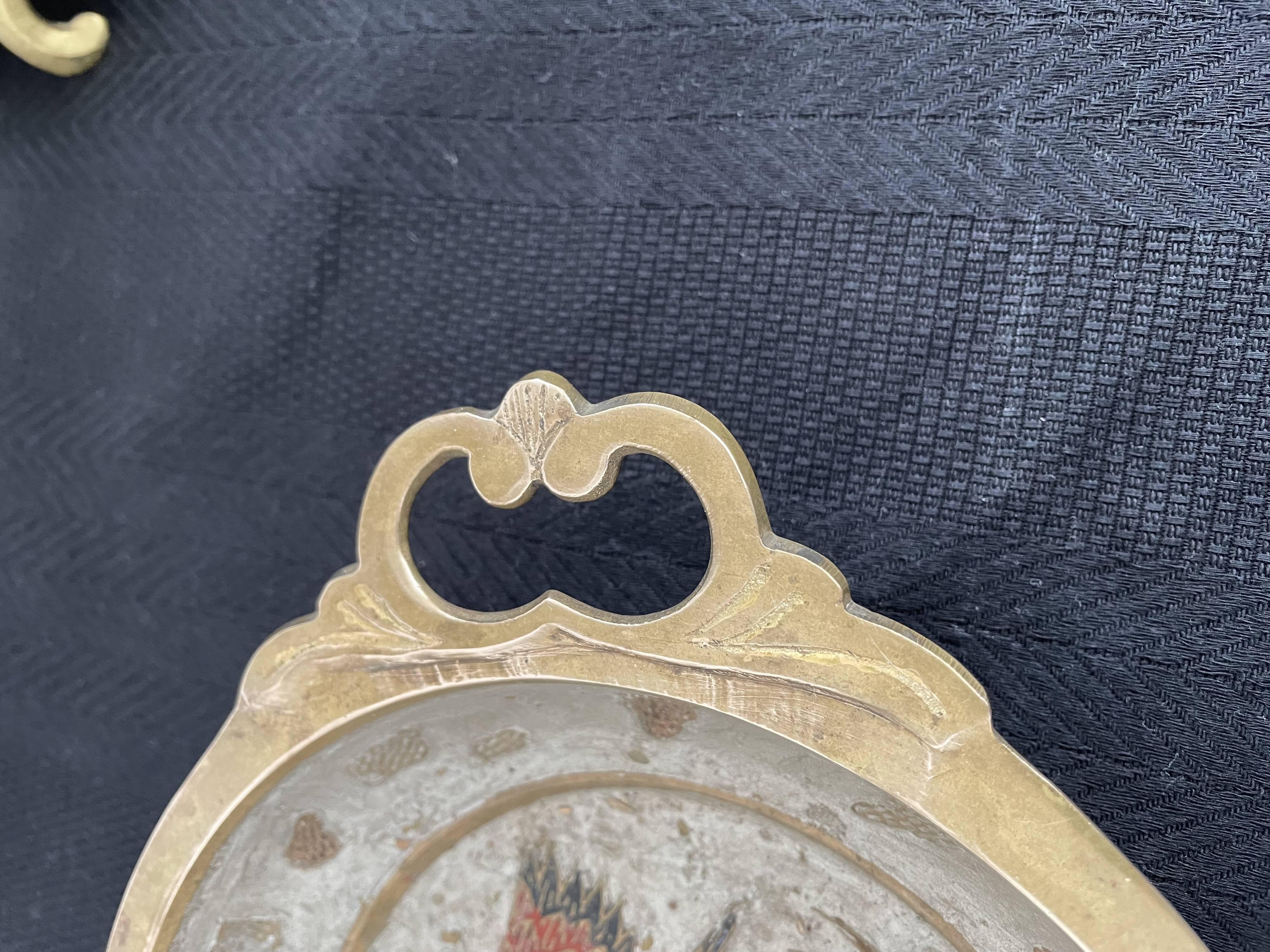 Antique chiseled brass cup - empty pocket - gold - gold color - painted birds - France