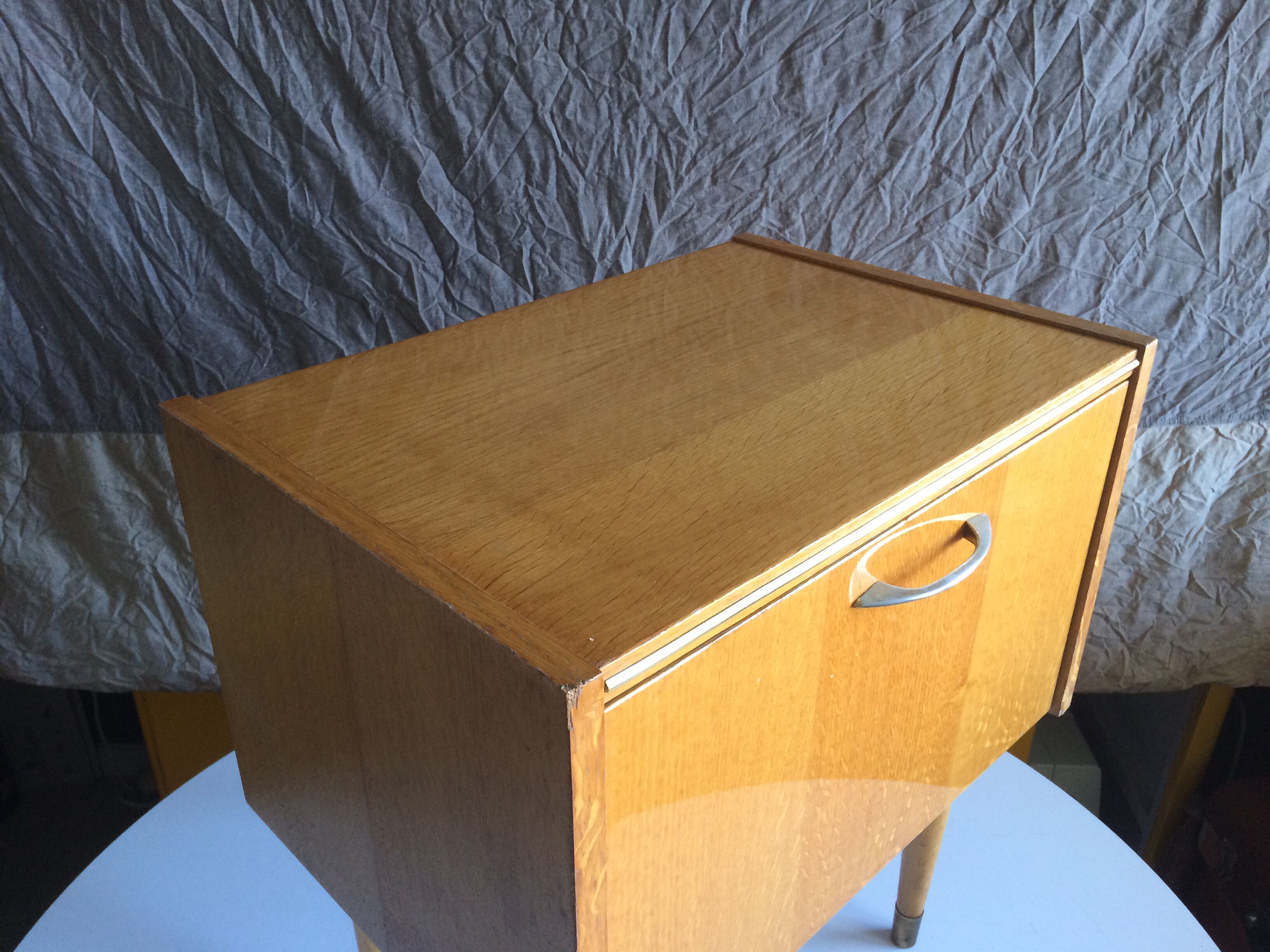 French vintage bedside in varnished blond wood 60