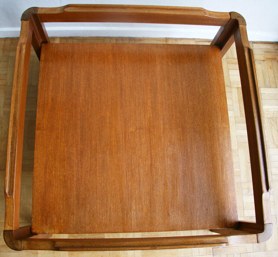 Table basse carrée en teck et verre - 1970