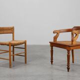 French Neoclassical Oak Chair with Wicker Seat, Late 19th Century