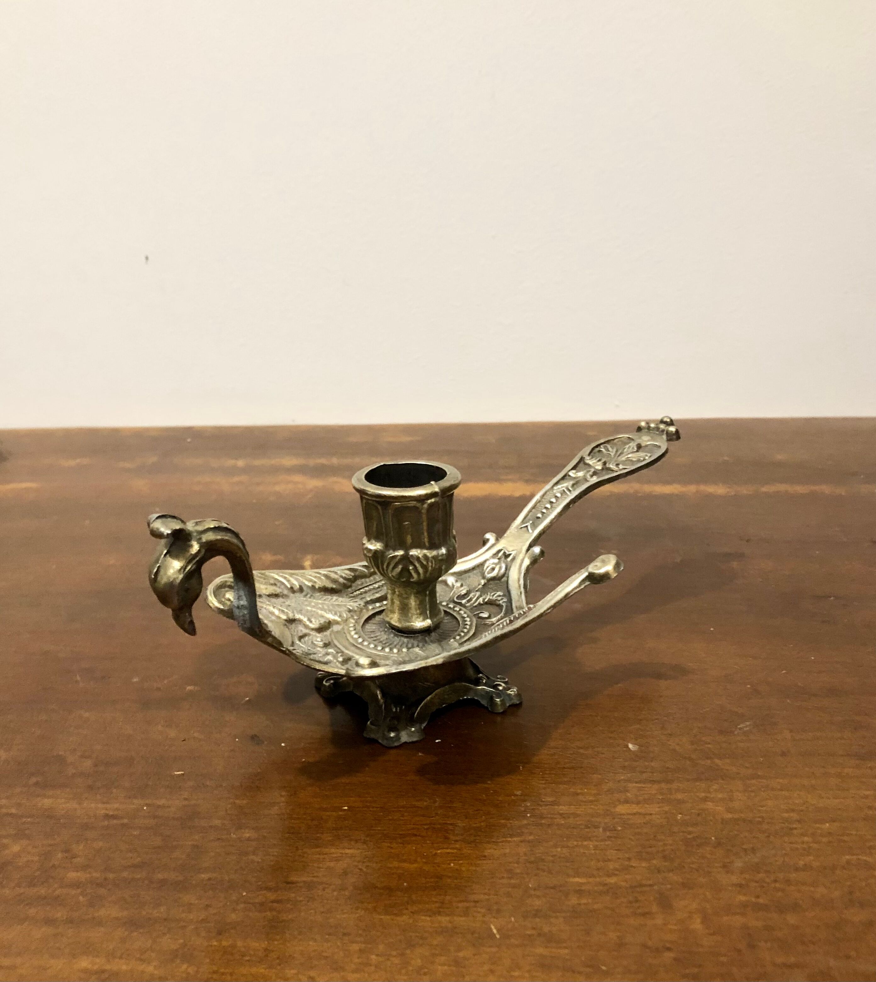 Brass peacock candle holder