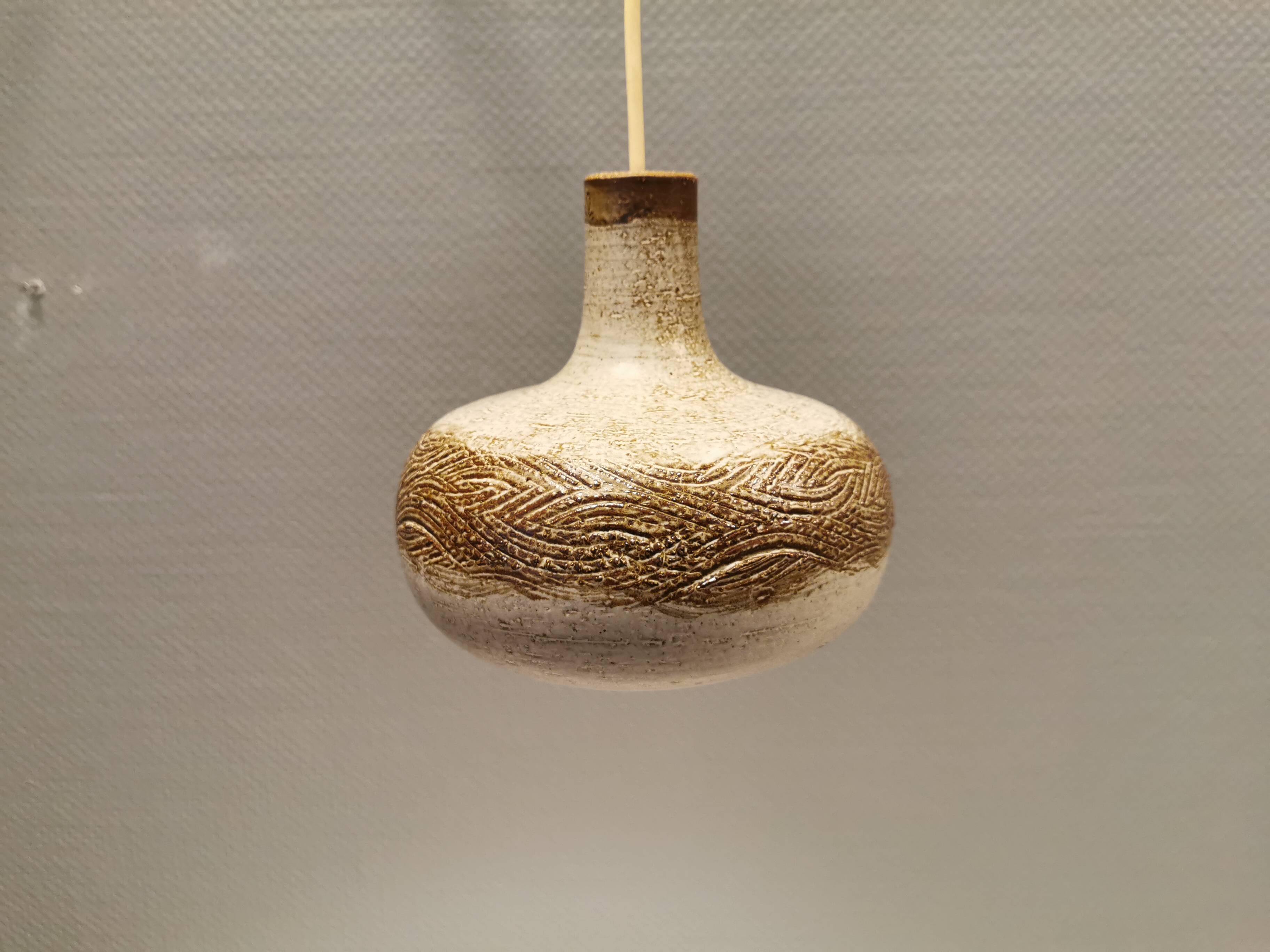 Small ceramic hanging lamp, by Danish Axel Larsen for his own company Axella,stamped inside the lamp