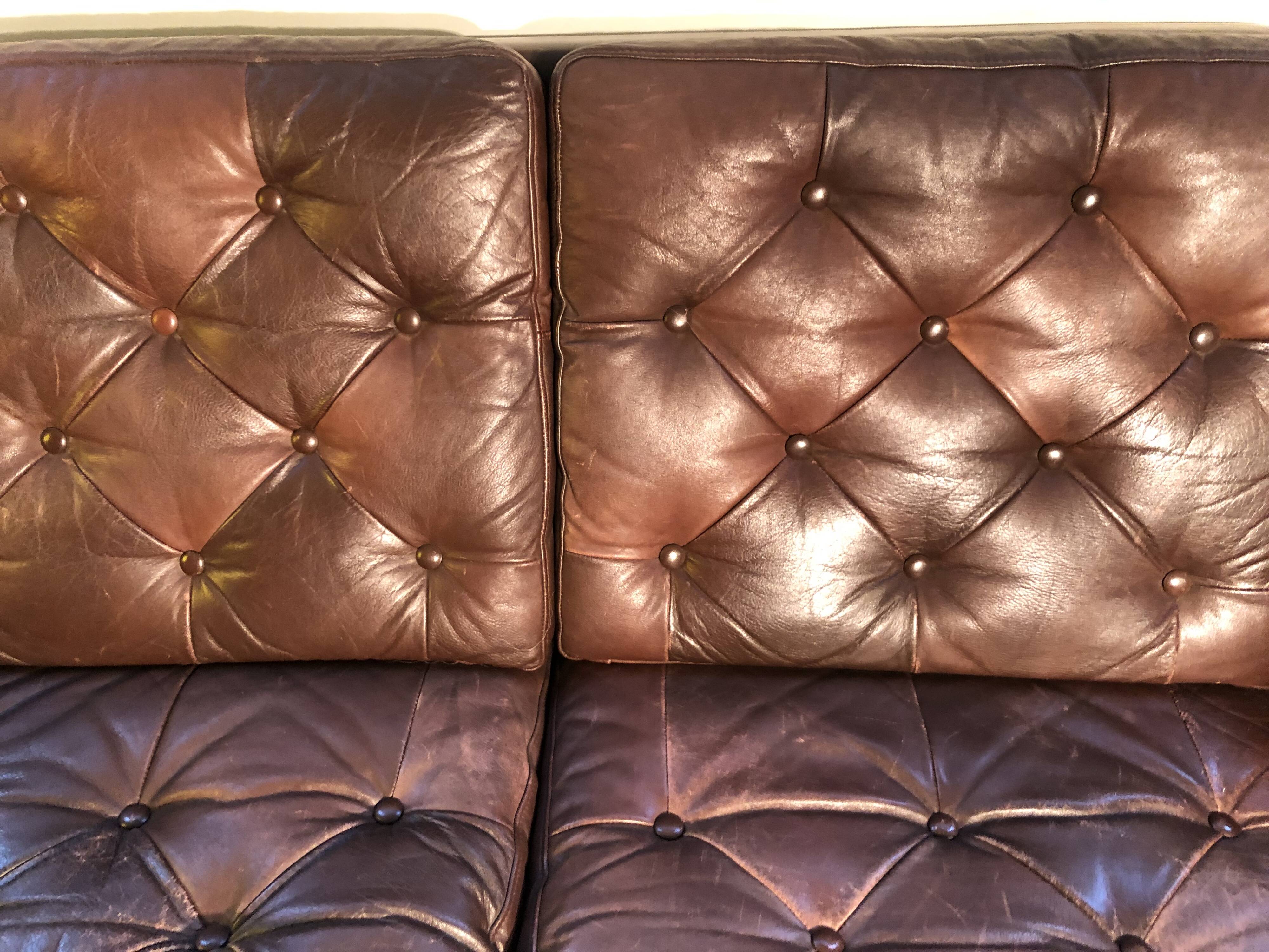 Scandinavian 2-seater leather sofa 1960