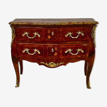 Curved chest of drawers in Louis XV style, in precious wood marquetry