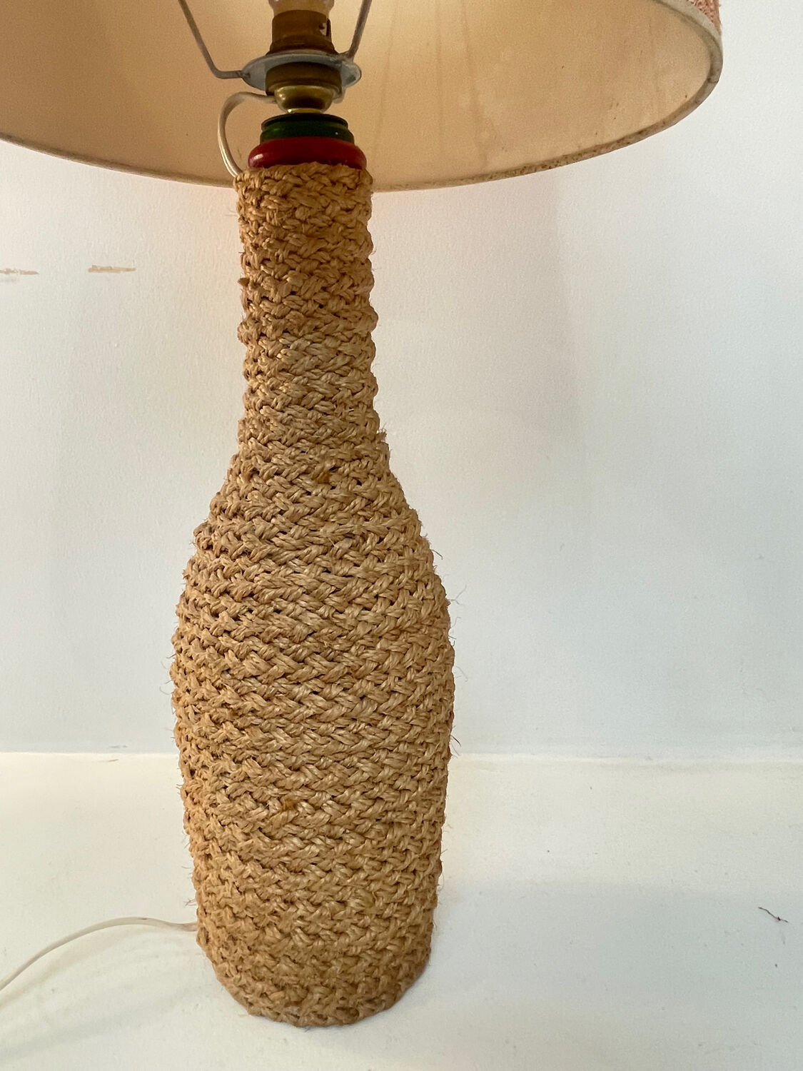 Vintage lamp with braided cord and textured shade – 1960s/70s