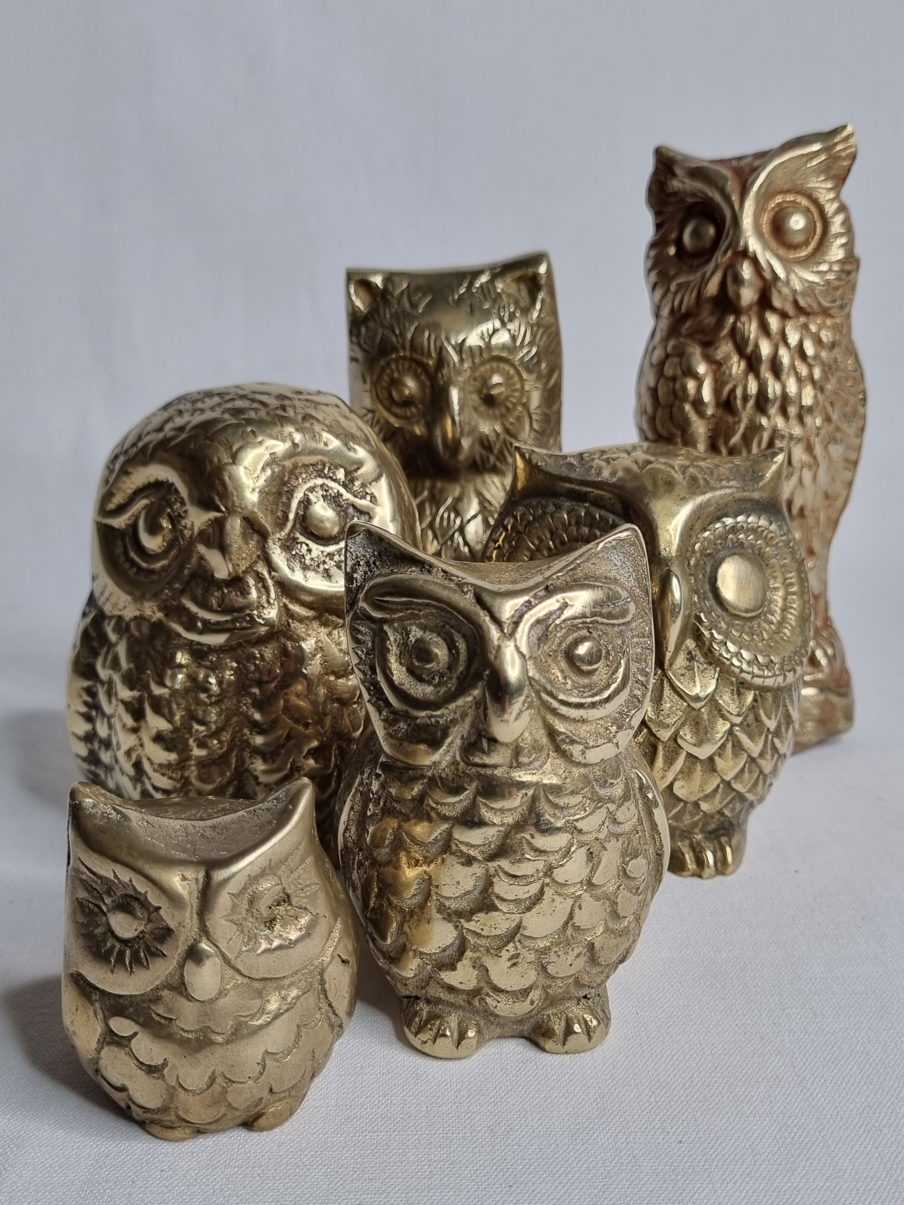 Ensemble de 6 chouettes et hiboux en laiton