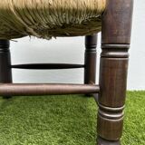 Pair of old low chairs in wood and straw
