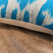 Vintage Silk Ikat Square Cushion Cover, Sky Blue White Arch Medallion 16x16