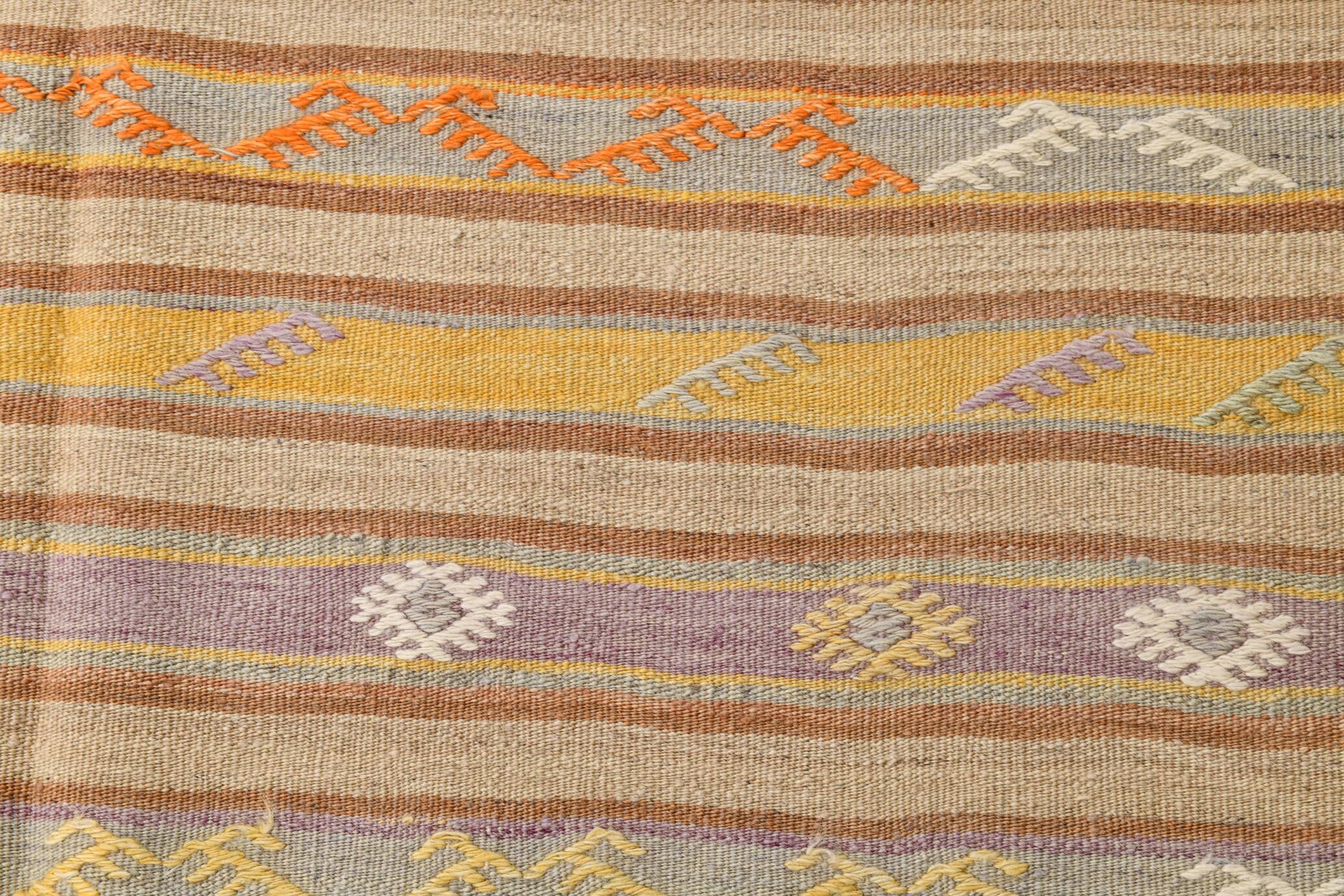 Warm Earth Tones Striped Turkish Kilim Rug, 135x168 Cm