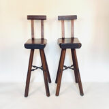 Pair of brutalist bar stools published by Mobichalet, 1950