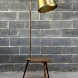 Floor lamp, 60s, gilded brass and walnut, Scandinavian style with table/end of sofa