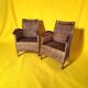 Pair of woven rattan and varnished wood armchairs - Vintage