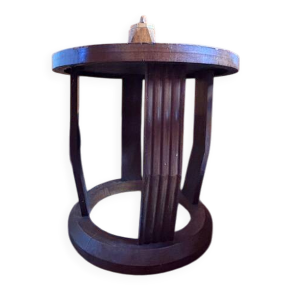 Table basse ronde Art Déco en chêne massif – Années 1930-40