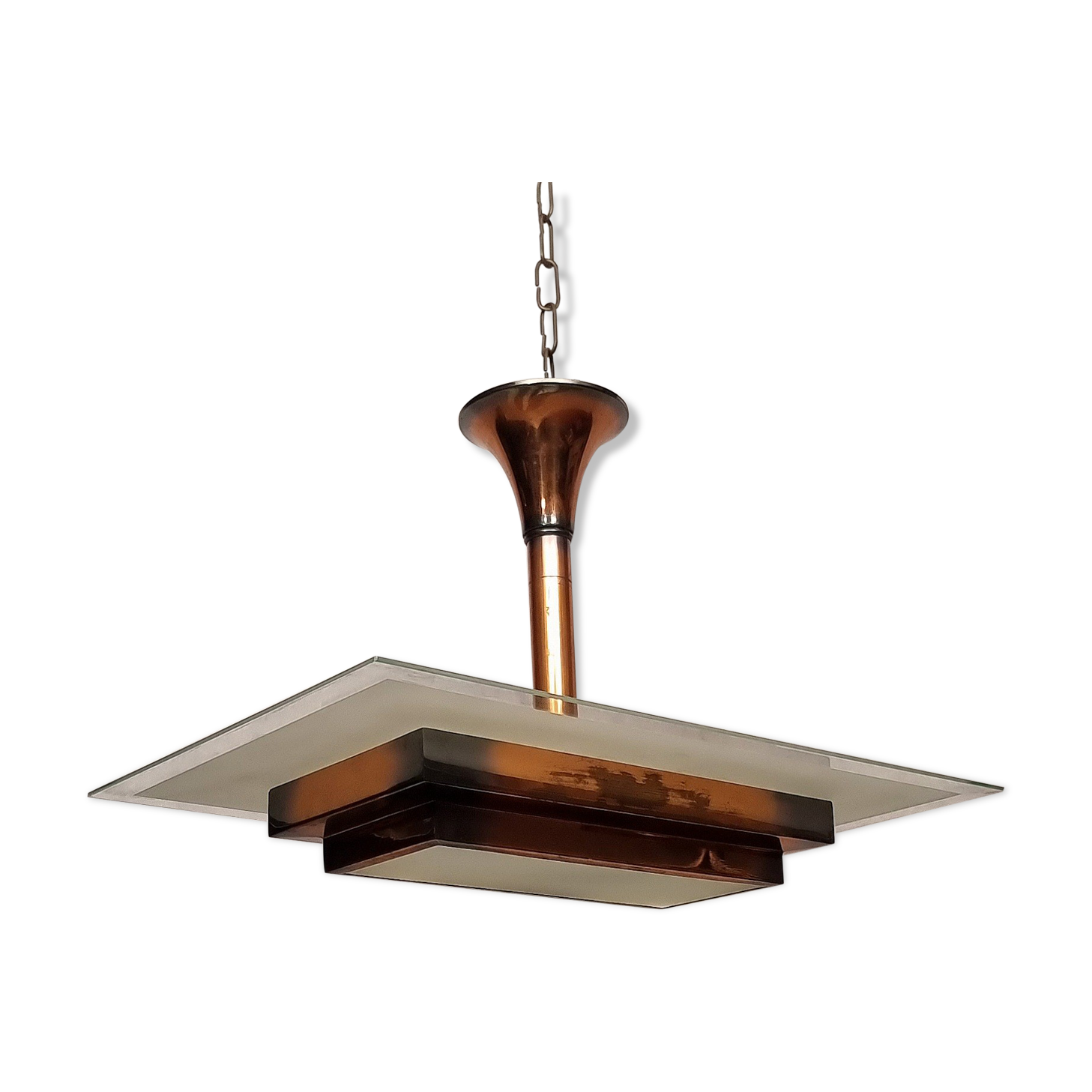 Art Deco pendant lamp by Henri Petitot - Patinated brass - Ca 1930