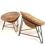 Set of 2 wicker pod chairs from the 60s