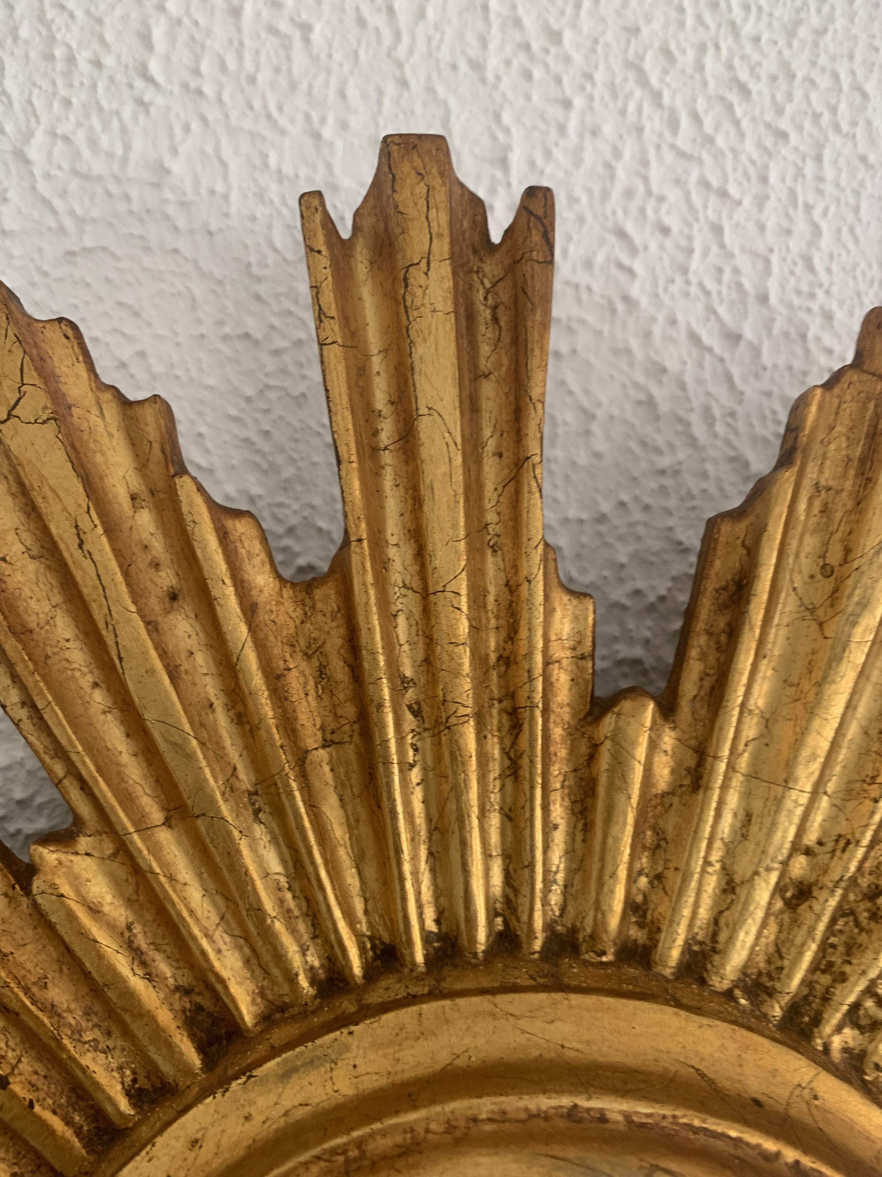 Vintage mirror 1960 sun witch gold leaf - 40 cm