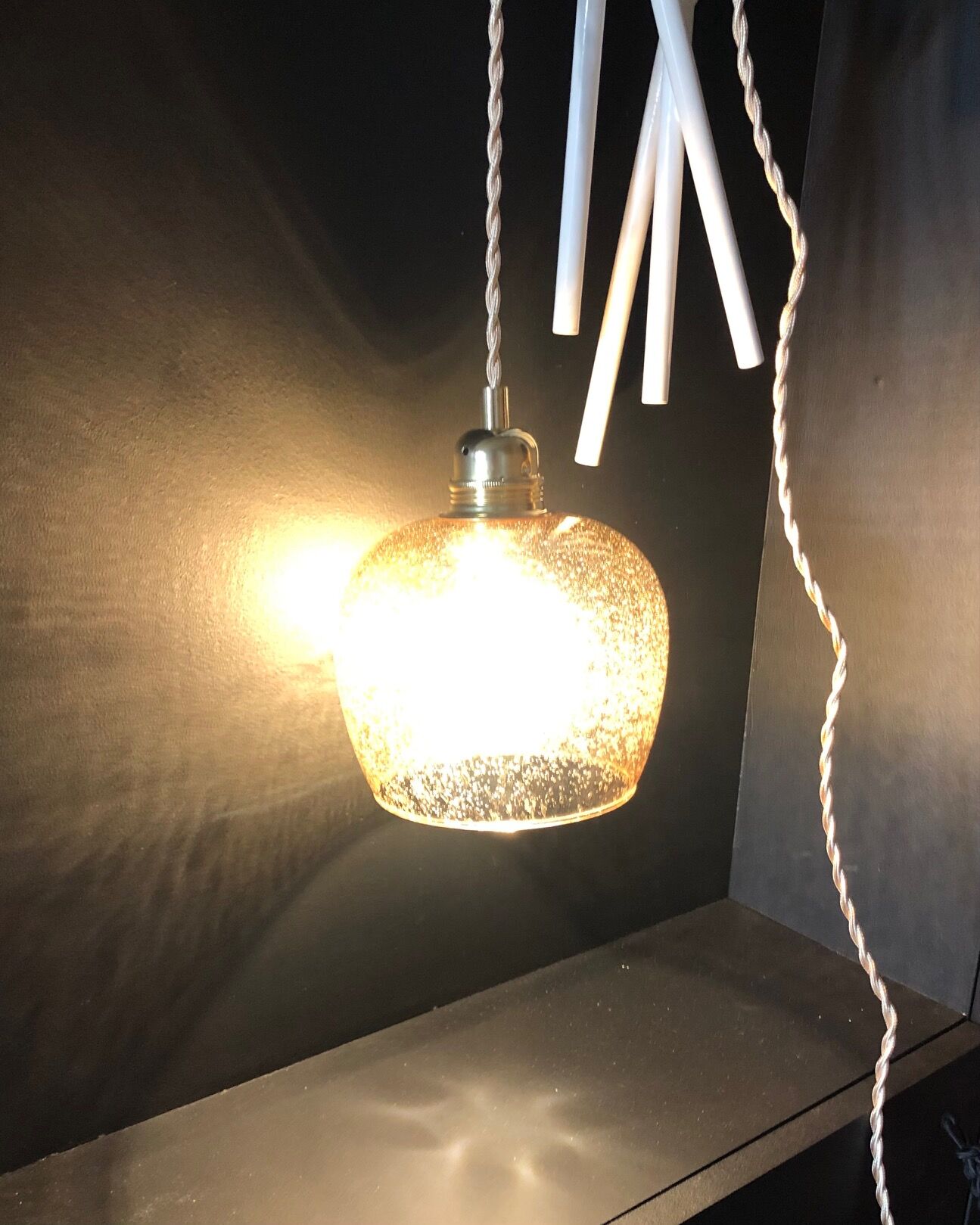 2 bubble blown glass pendant lamps