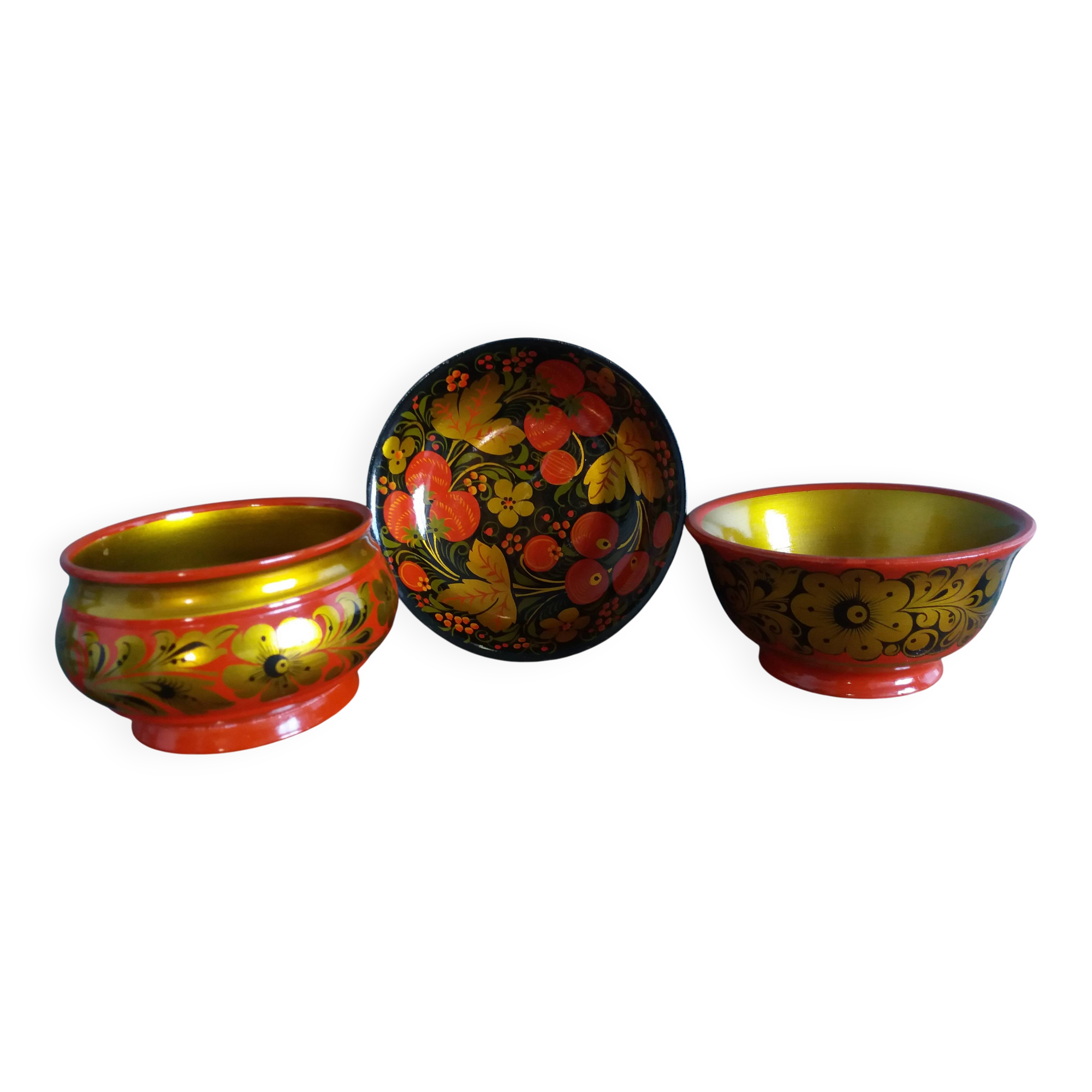 Khokhloma Russian handicraft painted wooden bowls