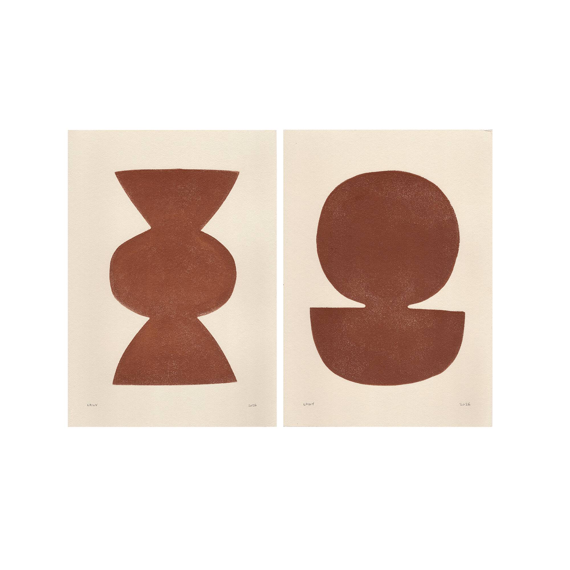 Duo of abstract paintings on paper signed Eawy.