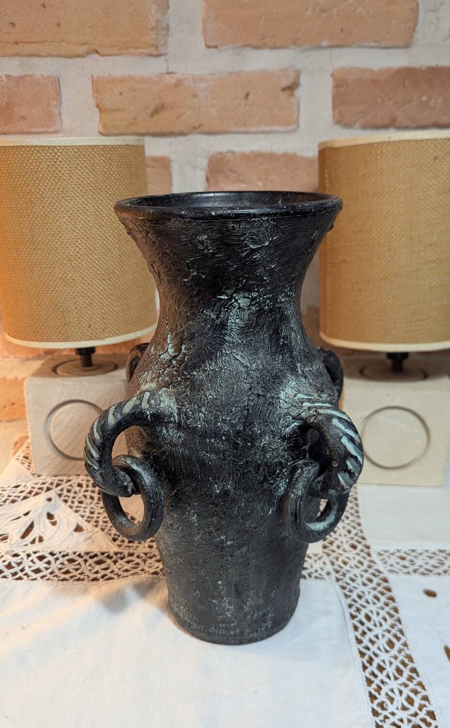 Terracotta amphora vase with bronze patina, 1970s-80s.