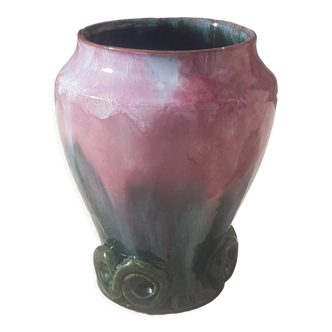 Enamelled vase from the 50, signed Usquequo France