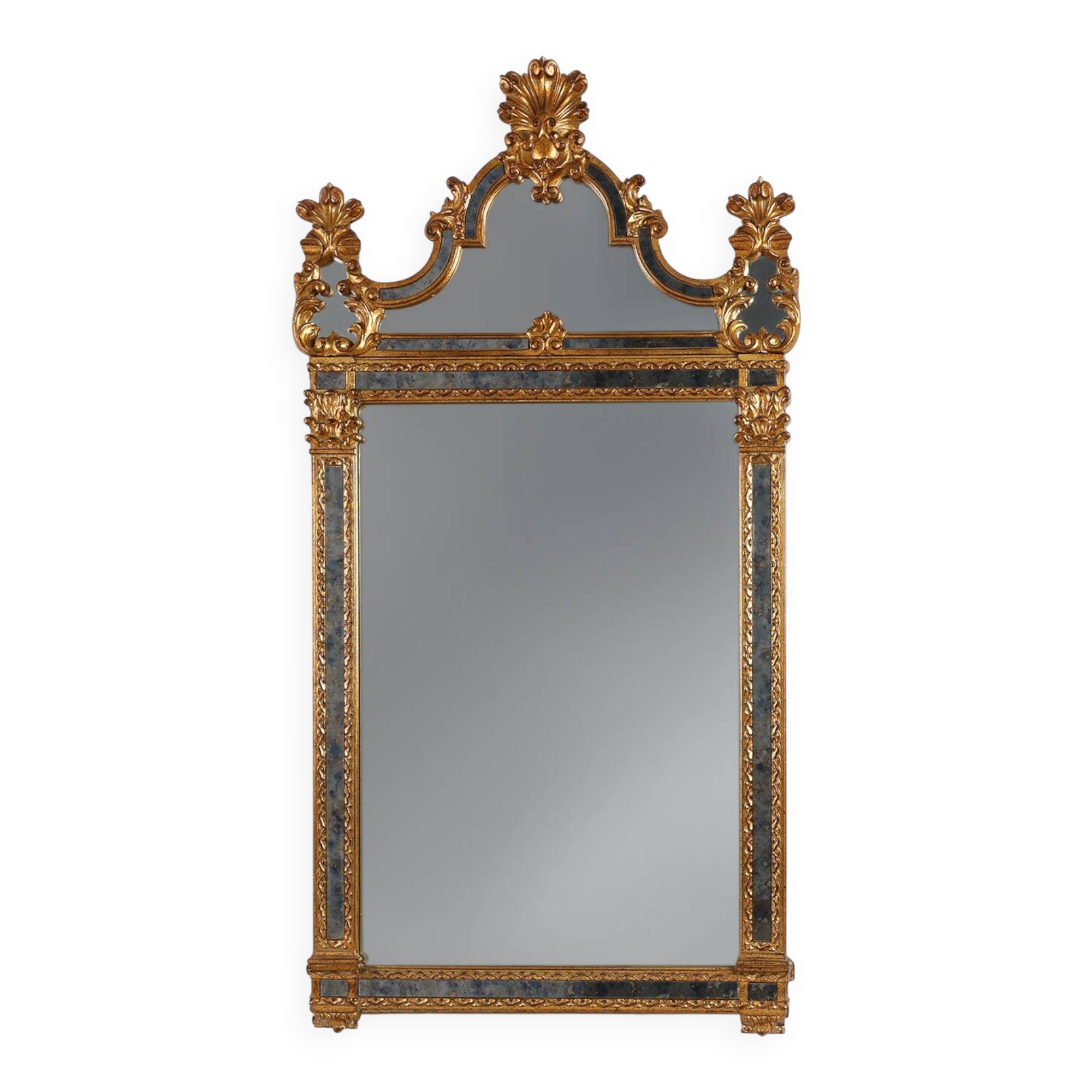 20th century Belgian Rococo-Venetian Mirror in Gilded Wood
