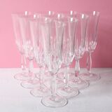 Set of 10 Vintage Crystal Champagne Flutes, Clear Italian Stemware