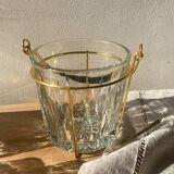 Vintage glass and gold metal ice bucket