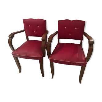 Paire de fauteuils bridges art deco skaï rouge