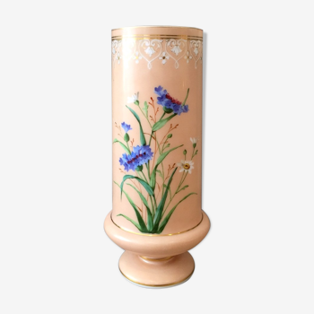 Pink beige opaline vase with floral decoration