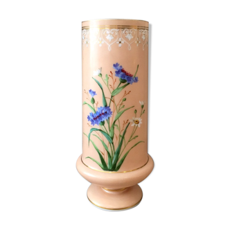 Pink beige opaline vase with floral decoration