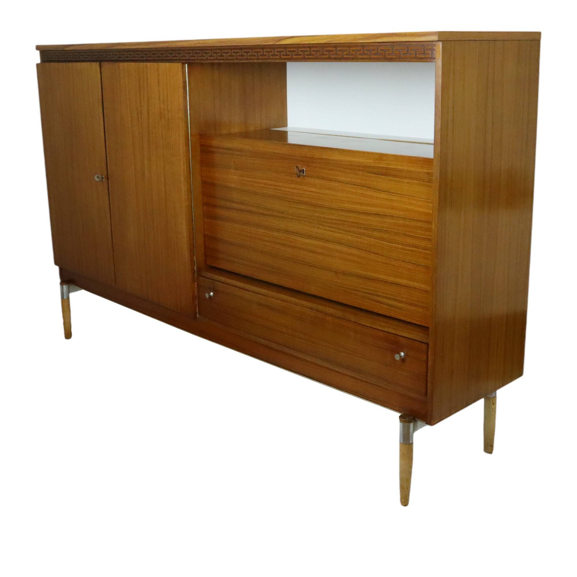 Vintage Mid Century Highboard Cabinet Drawer and Doors Teak Veneer 200cm