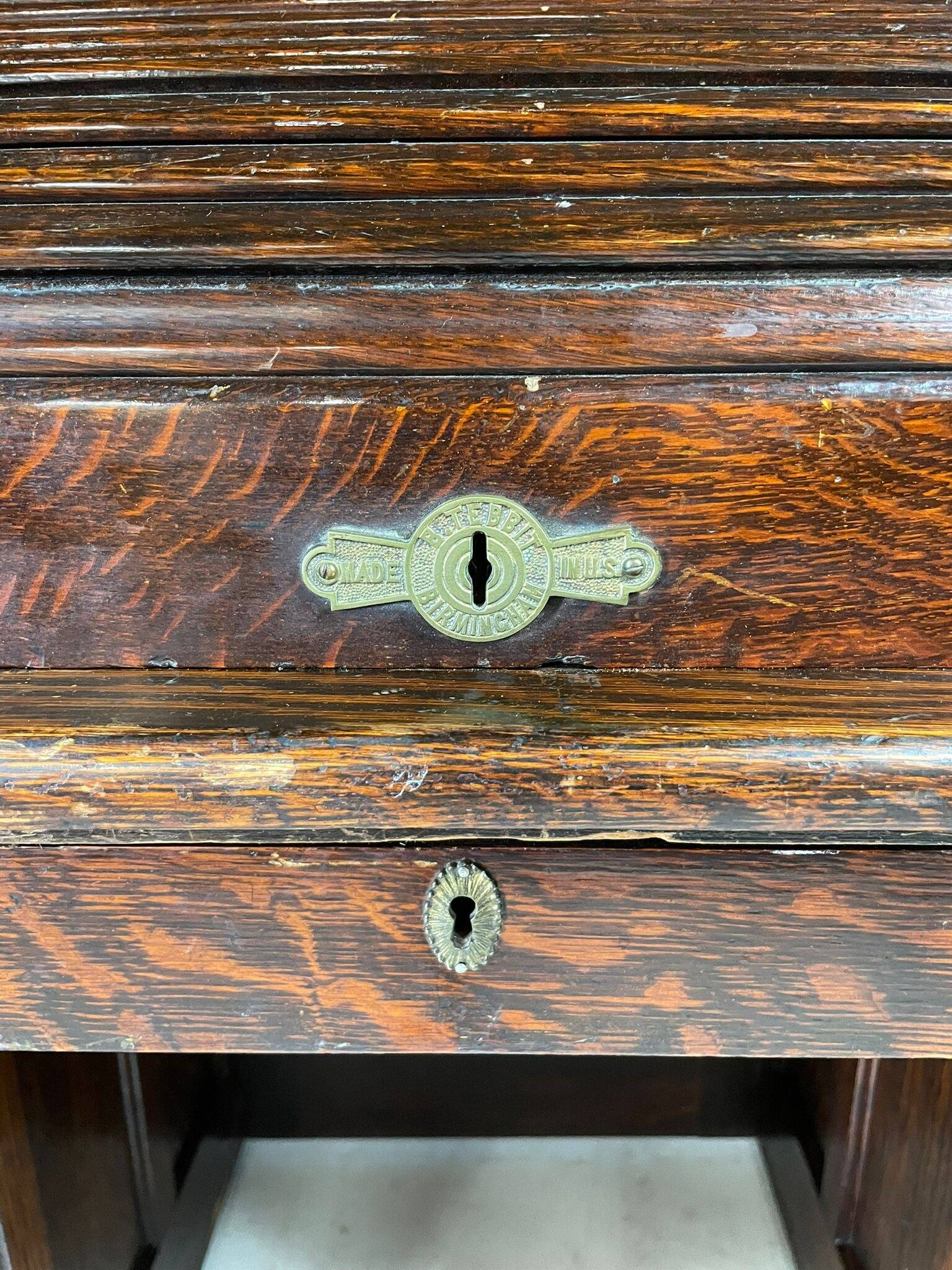American roll-top desk, solid oak, Czechoslovakia, 1930s