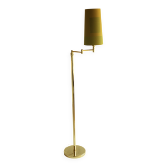 Vintage ikea brass swing arm floor lamp with pastel green fabric shade