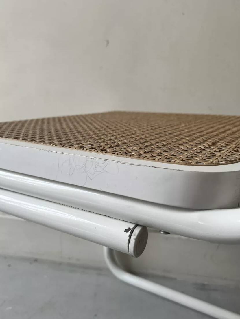 Cesca B32 vintage design chair in white metal and cane by Marcel Breuer