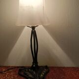 Lampe à poser Art Déco, pied fer forgé et tulipe en pate de verre