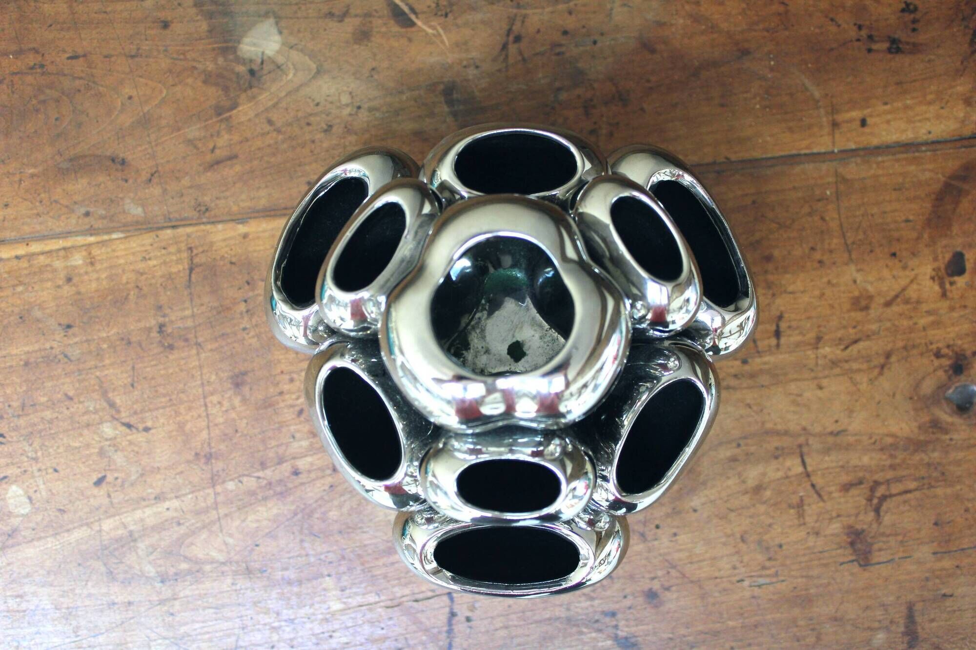 Vase Alien, corail vintage Space Age en céramique chromée 1970-1980
