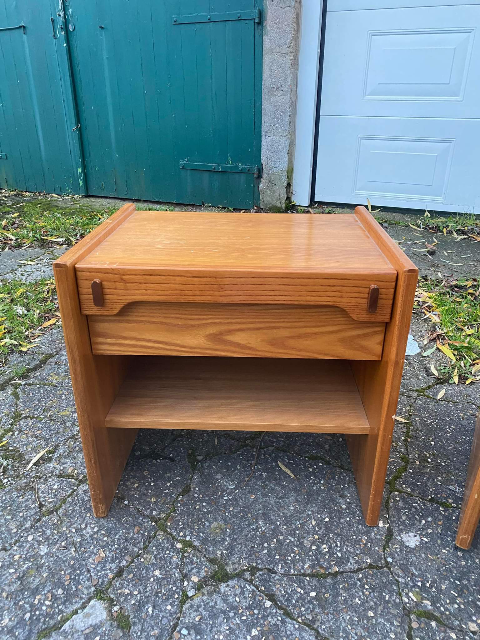 Pair old furniture bedside table wood pine vintage