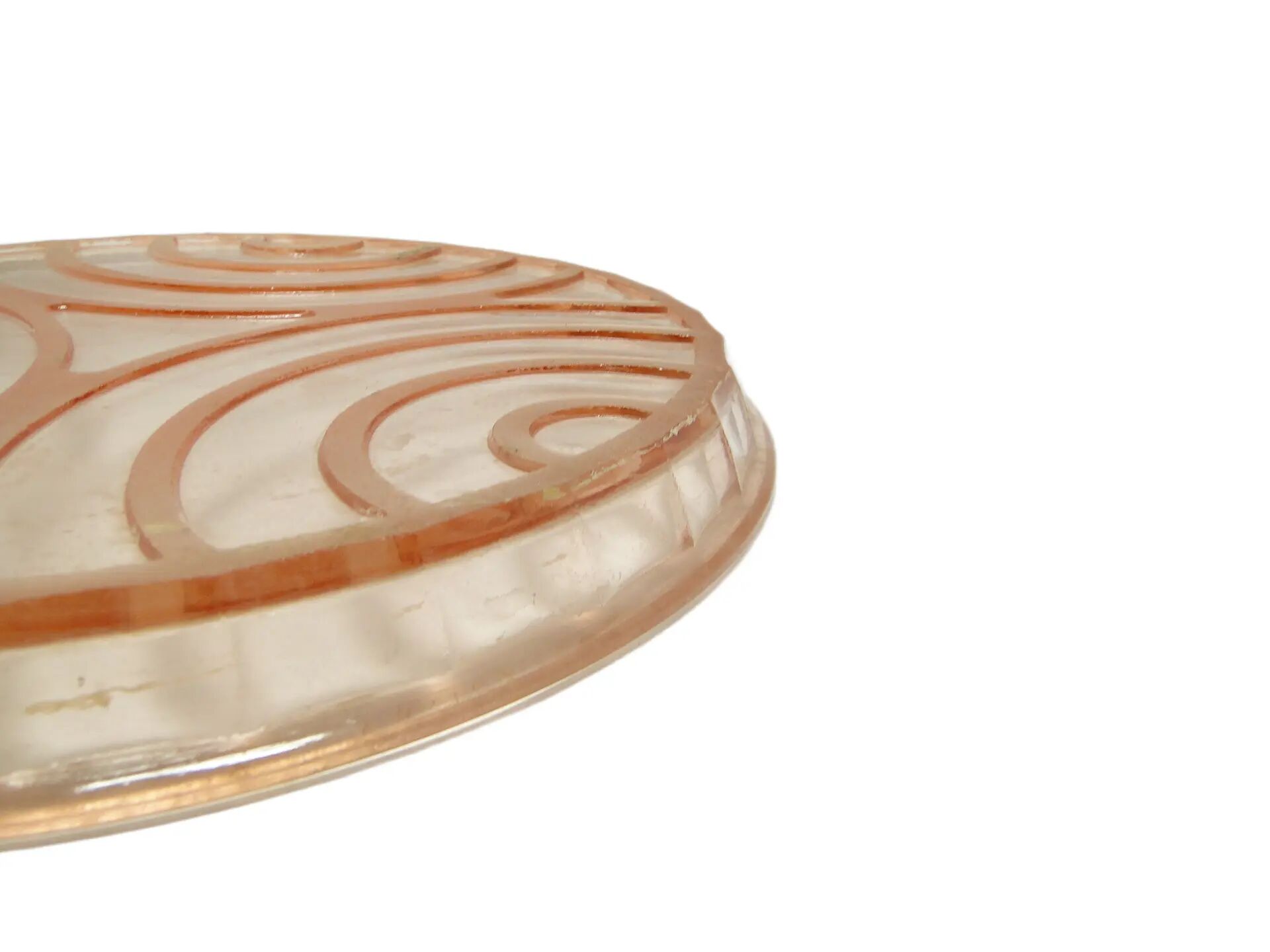 Mid-century modern decorative plate, pink glass, Poland, 1950s.
