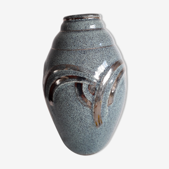 Platinum art deco enamelled ceramic ovoid vase