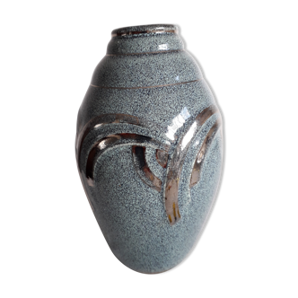 Platinum art deco enamelled ceramic ovoid vase